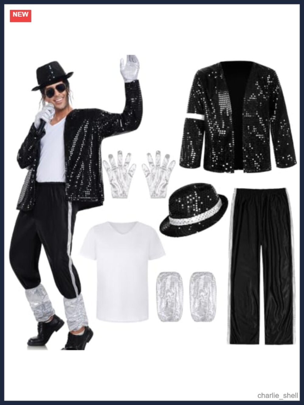 Mens Dance Star Costume Sequin Jacket Hat Gloves 80s 90s Cosplay Set